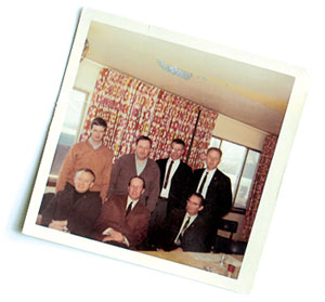 Standing left to right: Ken Hutchinson, Quentin Gustin, John Lundin, Gerry Sutterfield Seated left to right: Warren Fitzgerld, Bill Markley, John Delameter Standing left to right: Ken Hutchinson, Quentin Gustin, John Lundin, Gerry Sutterfield Seated left to right: Warren Fitzgerld, Bill Markley, John Delameter